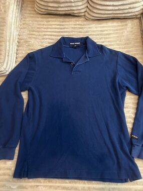 Vintage Polo by Ralph Lauren Men’s Long Sleeve Textured Cotton Polo Shirt - Navy